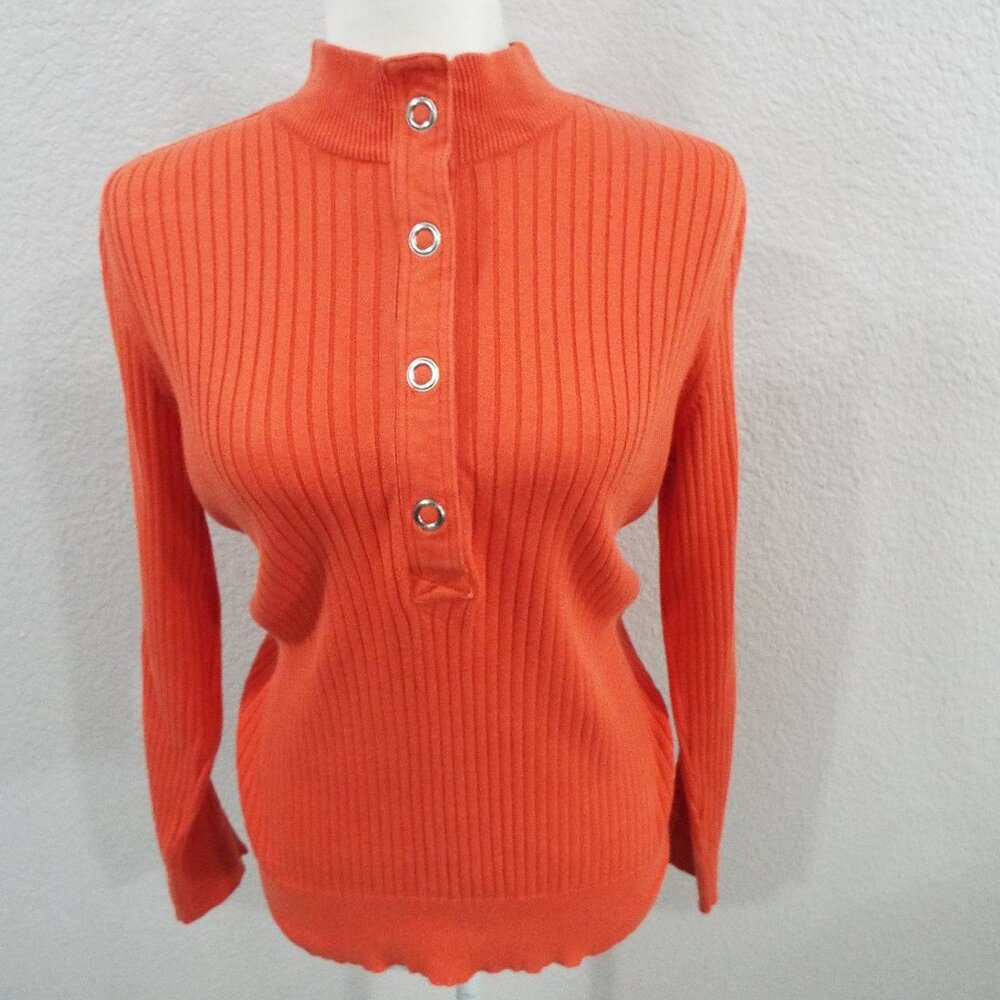 Lauren Ralph Lauren Women's Button-Down Ribbed Tangerine Long Sleeve Top